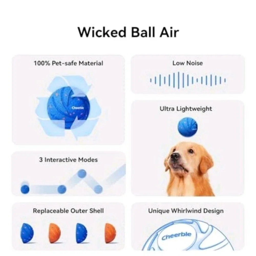 New Material Cheerble Smart Interactive Dog Toy Wicked Ball AIR Blue